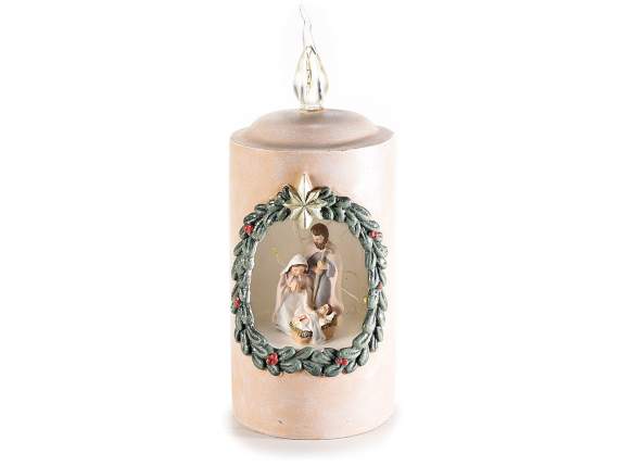 Battery-operated resin candle with nativity scene and LED
