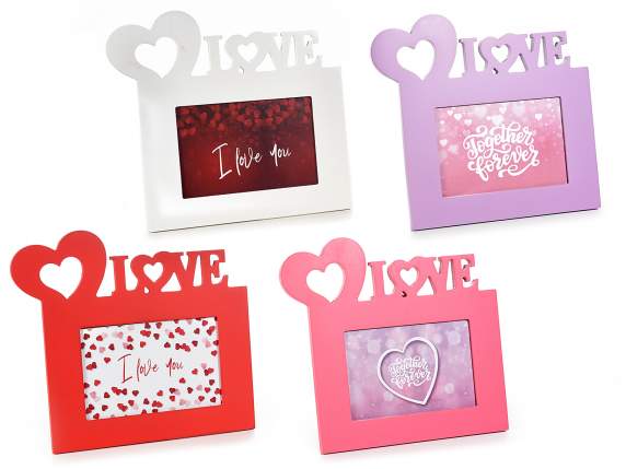 Colorful wooden photo frame with Love decoration to stand