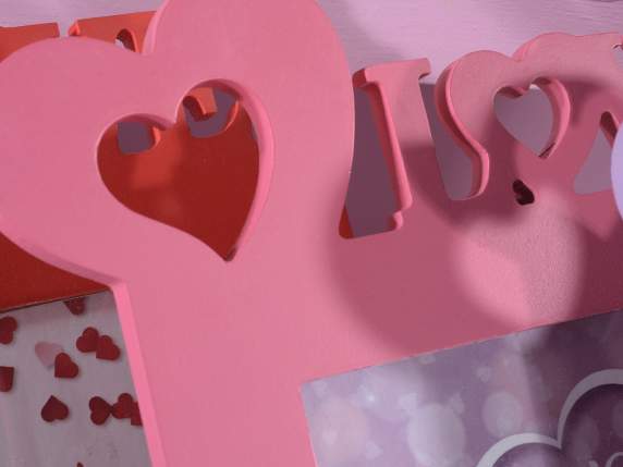 Colorful wooden photo frame with Love decoration to stand