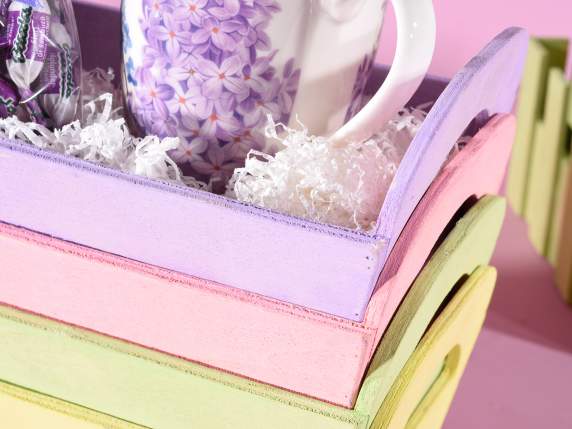 Rectangular basket with colored wooden handles