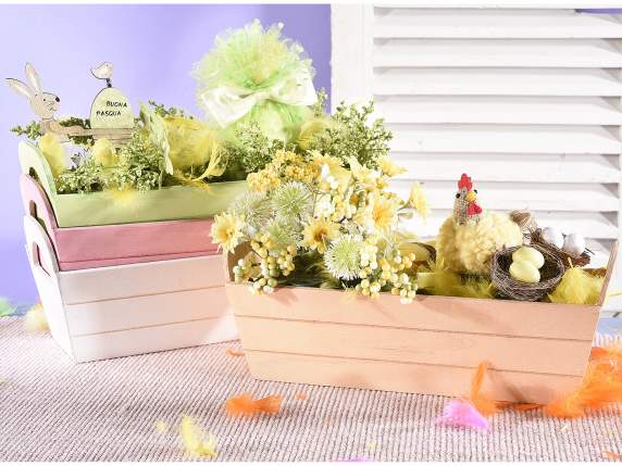 Rectangular basket - box with colored wooden handles
