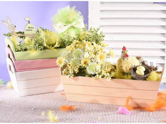 Rectangular basket with colored wooden handles