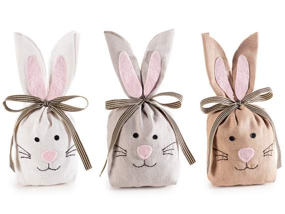 Fabric bunny sweet bag with ribbon closure