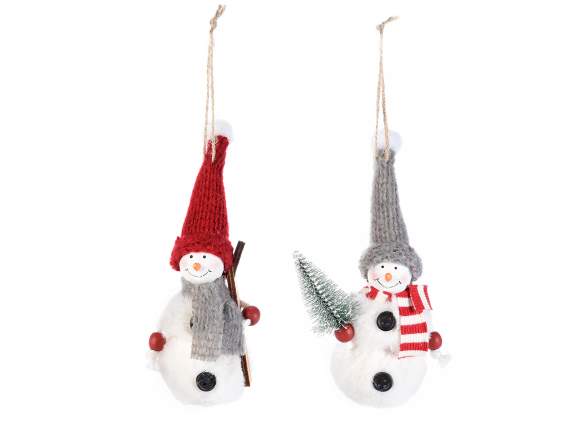 Fabric snowman with wool hat to hang
