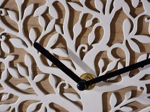 Wooden wall clock with tree of life decoration