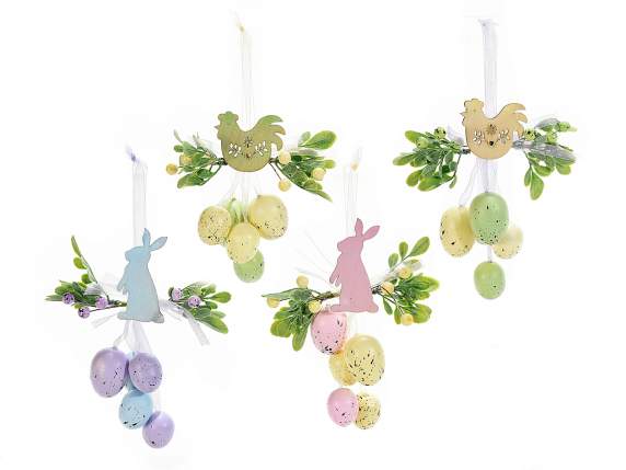 Wooden easter decoration w/ colored eggs and ribbon to hang