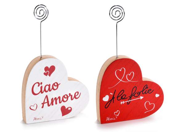 Wooden memoclip with colored heart and lettering