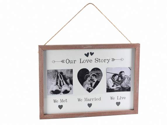 Wooden photo frame 3 frames with lanyard to hang