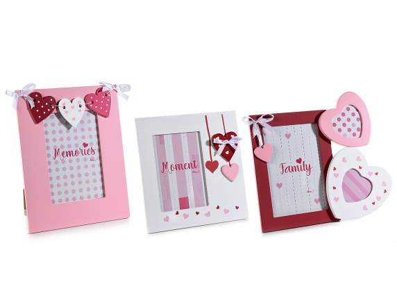 Wooden photo frame with decorative hearts to be placed on