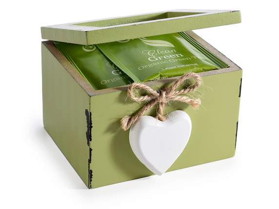 Wooden and glass tea-spice box with heart pendant