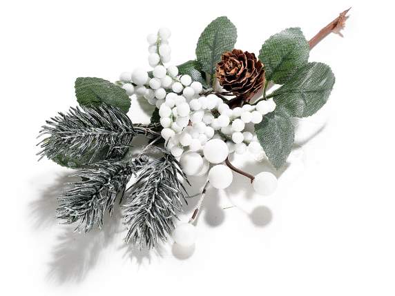 Christmas artificial branches with white berries and pines