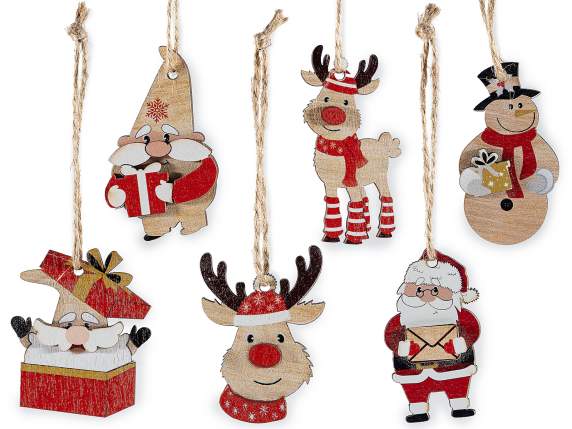 Espositore 36 decorazioni natalizie in legno da appendere