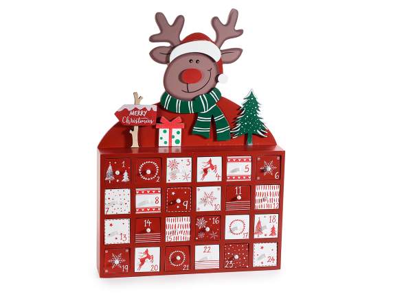 Advent calendar in wood with reindeer to stand