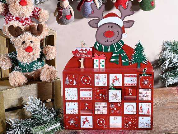 Advent calendar in wood with reindeer to stand