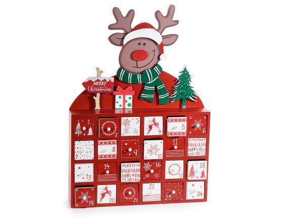 Advent calendar in wood with reindeer to stand