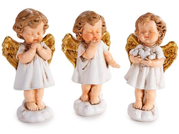 Angel de resina con alas doradas para colocar