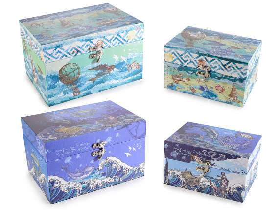 Set 2 cutii din lemn cu inchidere cu carlig, decor mare