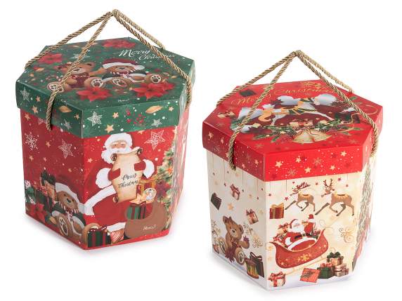 Cutie de hârtie hexagonala pentru panettone cu mânere