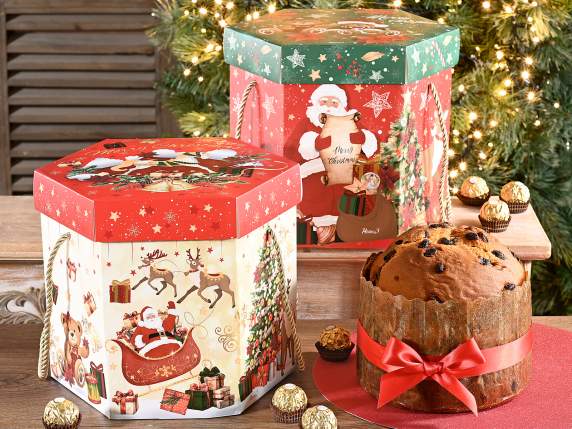 Cutie de hârtie hexagonala pentru panettone cu mânere