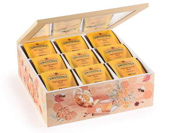 Cutie de ceai-condimente din lemn de albine și sticlă cu 9 c