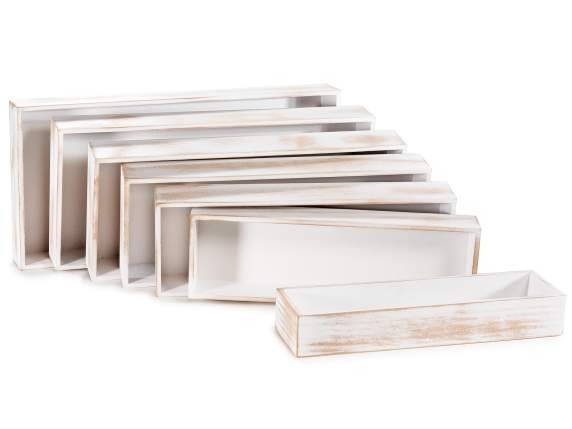 Set de 7 tavi dreptunghiulare din lemn albit cu efect vintag