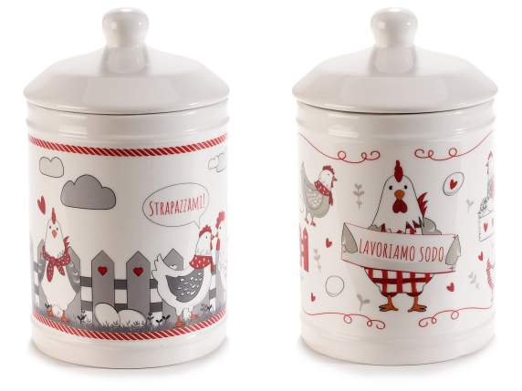 Borcan alimentar din ceramica pui cu capac
