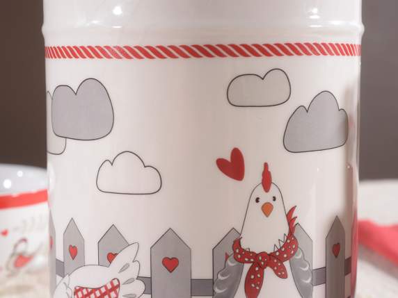 Borcan alimentar din ceramica pui cu capac