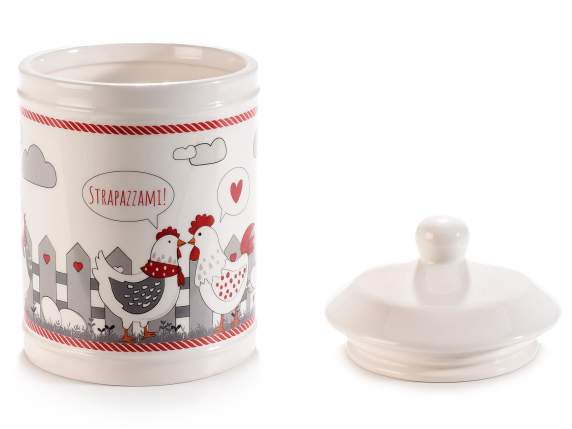 Borcan alimentar din ceramica pui cu capac