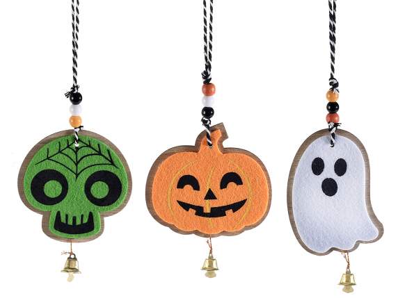 Decor de Halloween din lemn i pânza de agaat cu clopot