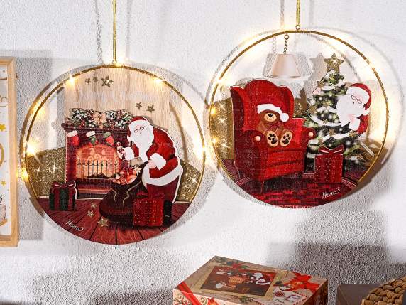 Decor de Craciun din metal si lemn de agatat cu lumini LED
