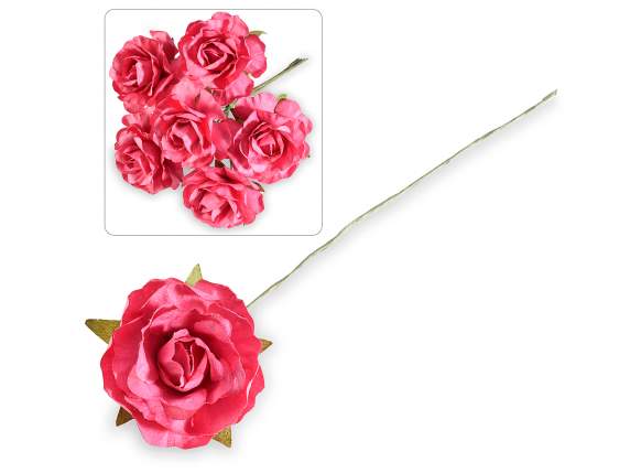 Trandafir artificial din hârtie fucsia cu tulpină modelabilă