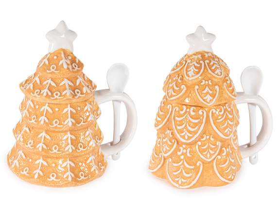 Cană din ceramică Tree de 400 ml cu capac și lingură
