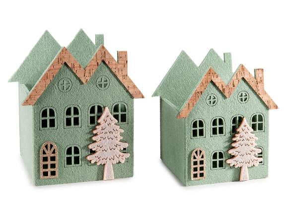 Set 2 cosuri din stofa in forma de casa cu decoratiuni