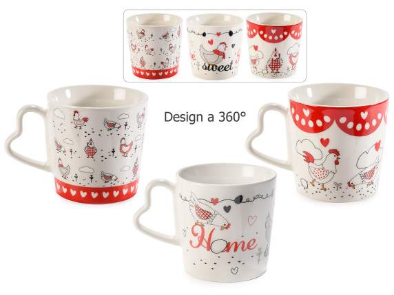 Cana de porțelan 350ml găină cu mâner inimă