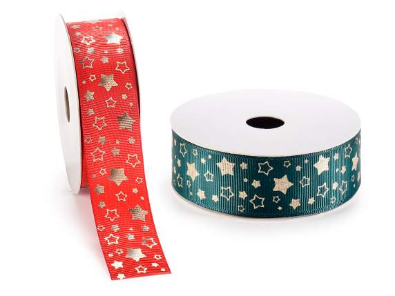 Panglică grosgrain de 25 mm cu imprimeu stea aurie