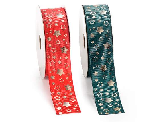 Panglică grosgrain de 25 mm cu imprimeu stea aurie
