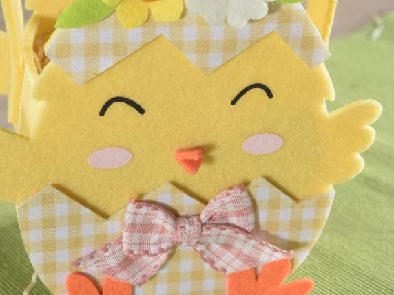 Set 2 pungi colorate din stofa de pui cu decoratiuni florale