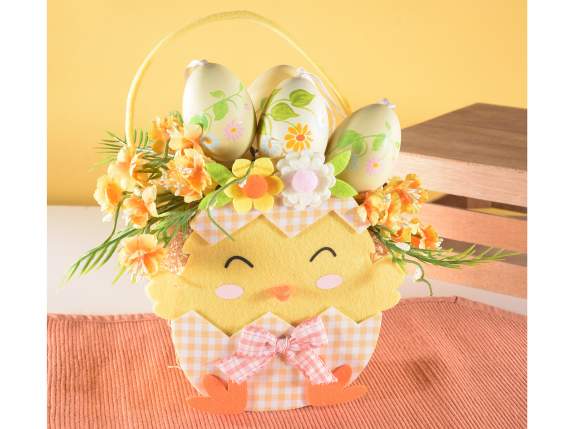 Set 2 pungi colorate din stofa de pui cu decoratiuni florale