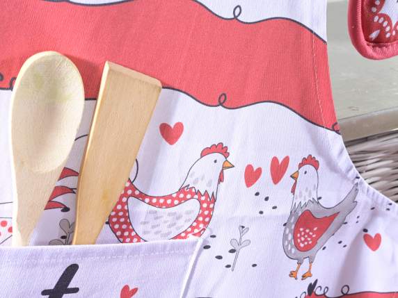 Șorț de bucătărie 100 bumbac cu buzunar decor pentru pui