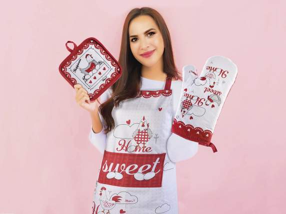Șorț de bucătărie 100 bumbac cu buzunar decor pentru pui