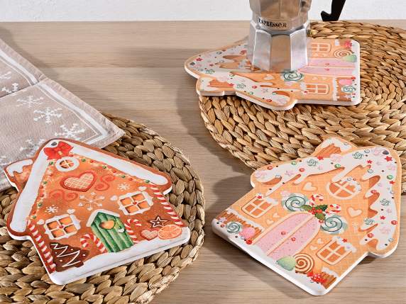 Triver pentru casă de Crăciun din ceramică și bază din plută