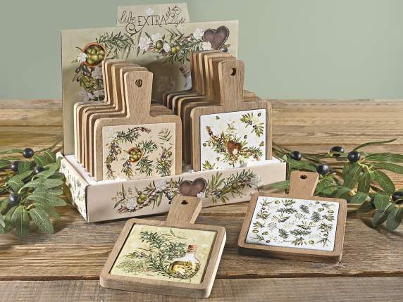 Scălă de tăiat din lemn și ceramică - trivet