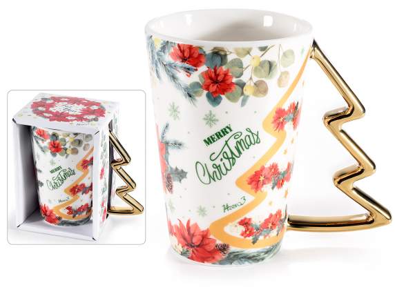 Mug de Noël en porcelaine 420 ml avec anse en forme darbre
