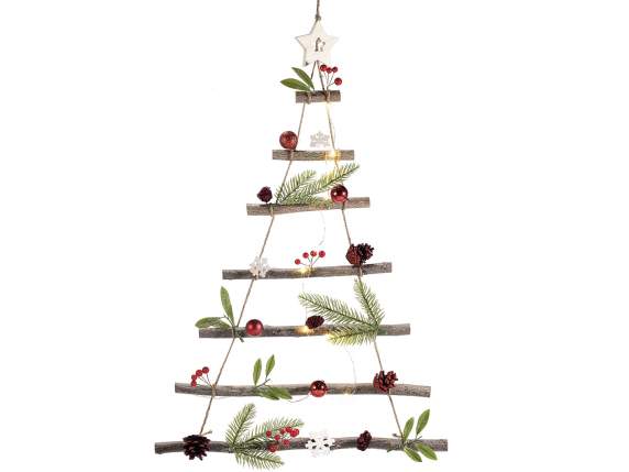 Sapin de Noël en bois avec lumières LED suspendues
