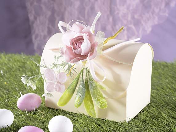 Artificial rose with little flowers and ribbon with bow