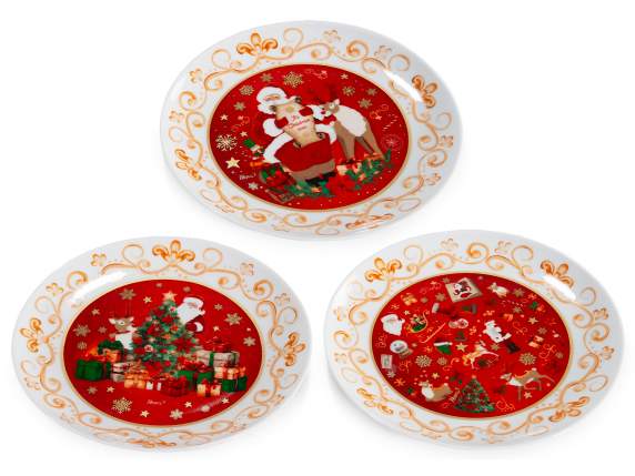 Assiette ronde en porcelaine brillante avec décoration Noël