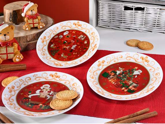 Assiette ronde en porcelaine brillante avec décoration Noël