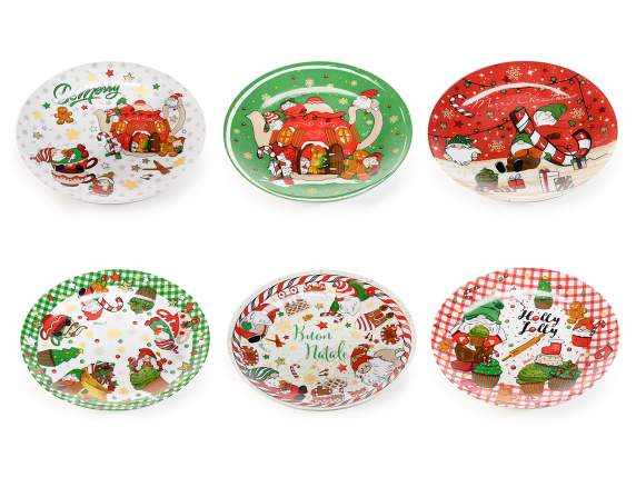 Assiette de Noël ronde en porcelaine avec décorations gnomes