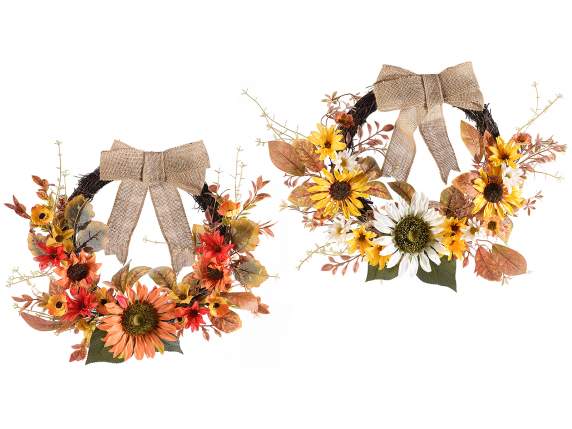 Wooden garland w-artificial flowers and jute bow