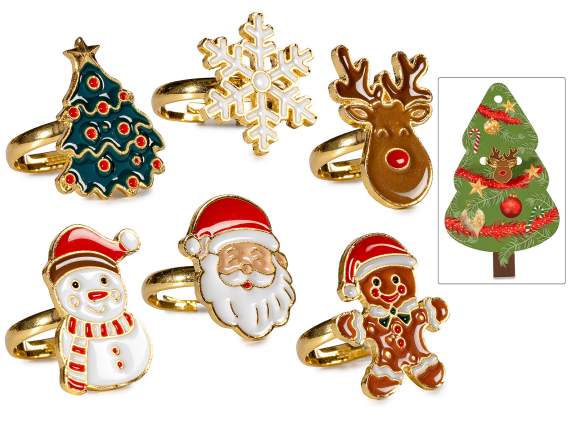 Bague ajustable en métal avec motif de Noël